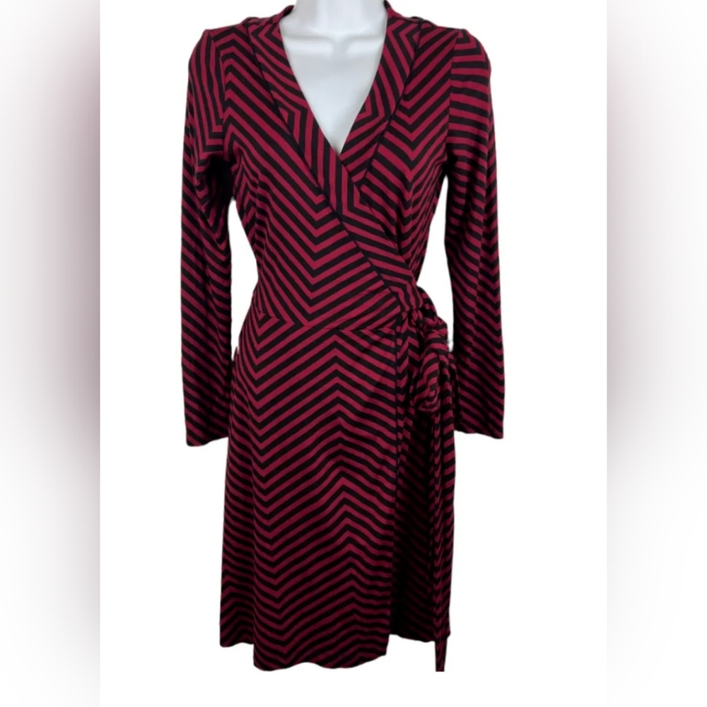 Banana Republic Wrap Dress Red With Black Stripes Size Large Tall